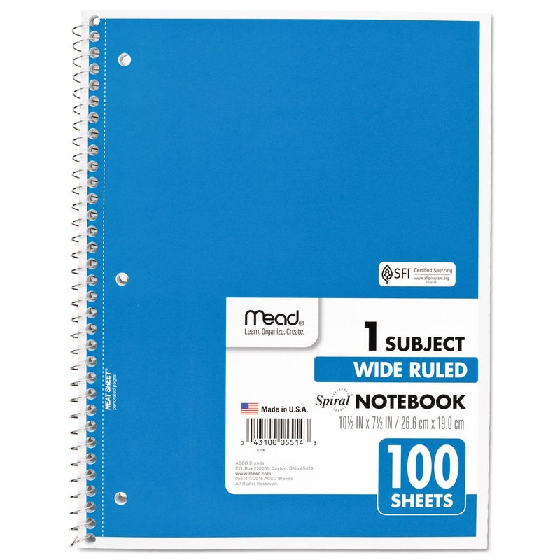 Mead Spiral Notebook, 1 Subject, Wide Ruled Paper, 100 Sheets, 10-1/2" x 8", Color Selected For You, 1 Count (05514) - Image 4